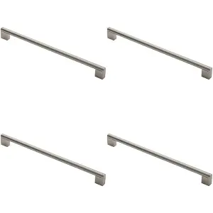 4x Round Bar Pull Handle 360 x 14mm 320mm Fixing Centres Satin Nickel & Steel