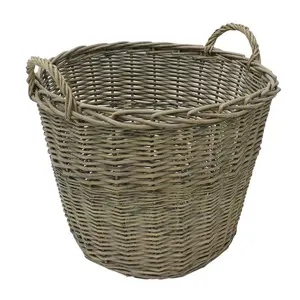 Chunky Hand Woven Wicker Laundry Basket with Handles