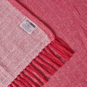 Homescapes Malda Red & White Cotton Throw with Tassels 150 x 200 cm