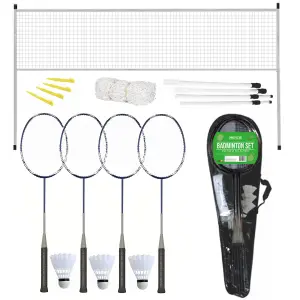 Badminton Set 4 Player Rackets Shuttlecocks Heavy Duty Poles Net Bag Garden Game