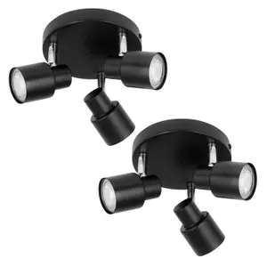 First Choice Lighting Set of 2 Black 3 Light IP44 Bathroom Round Spotlights