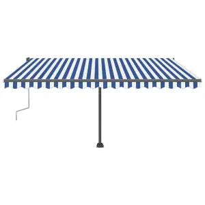 Berkfield Manual Retractable Awning with LED 400x300 cm Blue and White