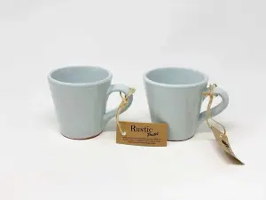 Rustic Pastel Fully Dipped Terracotta Duck Egg Blue Kitchen Dining Set of 2 Conical Mugs (H) 9cm