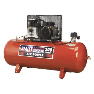 Sealey Air Compressor 200L Belt Drive 3hp with Cast Cylinders SAC2203B