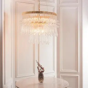 Gold Plated Ceiling Chandelier - Glass Detailing - 9 Bulb Pendant Light Fitting