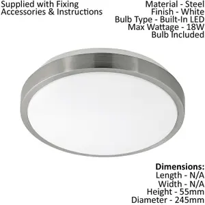 2 PACK Wall Flush Ceiling Light White Shade White Satined Nickel Plastic LED 18W