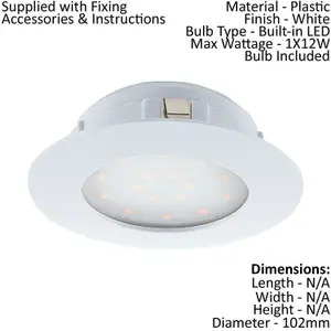 Wall / Ceiling Flush Downlight White Plastic 12W Built in LED 102mm Round