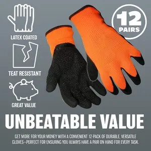 12 x Pairs Builders Latex Rubber Work Gloves  X Large Size 10 Gardening Diy Protective