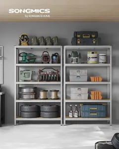 SONGMICS 5-Level Shelving Rack, Storage Organising Shelf, Boltless Assembly, Garage Organizer, Heavy Duty, Silver