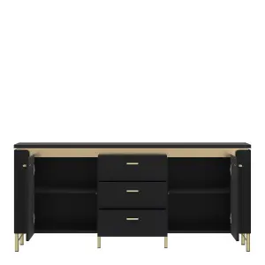 Genoa TV Cabinet 2 Door 3 Drawer 155cm Wide in Black Matt/Gold