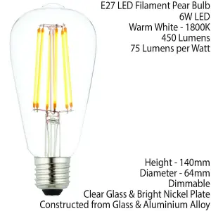 E27 Edison Dimmable LED Light Bulb 6W Warm White 1800K Glass Pear Filament Lamp