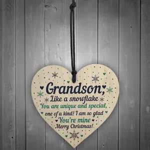 Red Ocean Grandson Christmas Ornament Bauble Wooden Heart Keepsake Gift From Grandparent Nan Gifts