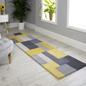 Melrose Lexus Yellow Soft Natural Wool Low Pile Small Runner Rug 090/150cm