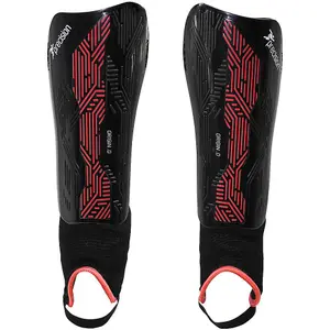 XS - Football Shin Pads & Ankle Guards BLACK/RED High Impact Slip On Leg Cover