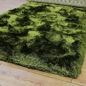 Plush Green Luxury Shaggy Polyester Sparkle Modern Luxurious Handmade Easy to Clean Rug for Living Room and Bedroom-140cm X 200cm