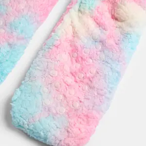 Teddy Fleece Womens Bed Socks Fluffy 2 Pairs Sherpa Non Slip Sole, Tie Dye