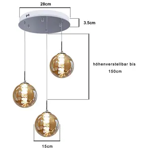 Height-Adjustable 3-Light Pendant Light Amber