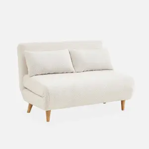 sweeek. 2-seater scandi-style folding sofa bed Guesta boucle Off-White Boucle 120x89x80 cm