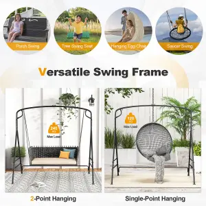 Costway Outdoor Metal Swing Frame Sturdy A-Shaped Porch Swing Stand w/ Extra Side Bars