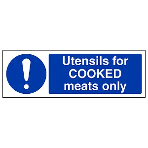 Utensils For Cooked Meats Only Catering Sign - Adhesive Vinyl - 300x100mm (x3)