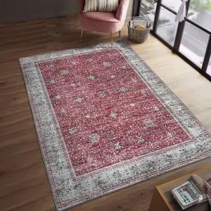 Vernal Inge Machine Washable Rug for Living Room, Bedroom, Dining Room, Rust & Beige, 170 cm X 240 cm