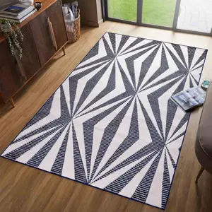 Valencia Modern Crystal Design Carved Area Rugs Navy 120x170 cm