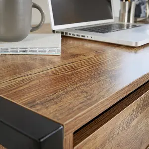 Home Source Toronto 2 Drawer Computer Office Desk Smoked Oak Effect