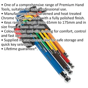 9 Piece Colour Coded Long Ball-End Hex Key Set with Anti-Slip Grip - Precision Tools for DIY and Professionals