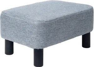 IBUYKE Small Footstool, Linen Fabric Pouf, Rectangle Ottoman With Padded Seat Pine Wood Legs And Padded, Change Shoes Stool For Living Room And