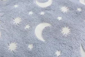 HomeSpace Direct Glow in the Dark Blanket Throw Moon Stars Grey 100x150cm