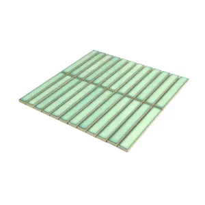 Luisa Green Gloss Thin Brick Ceramic Mosaic tile sheet, (L)295mm (W)298mm