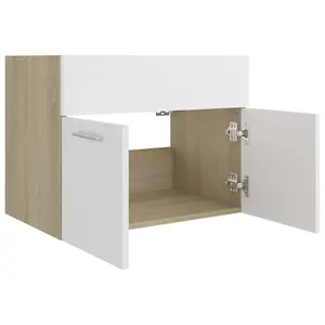 Berkfield Sink Cabinet White and Sonoma Oak 60x38.5x46 cm Engineered Wood