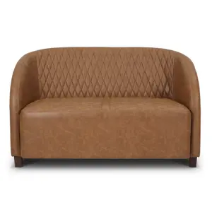 2 Seater Loveseat Small Sofa in Faux Leather Brown