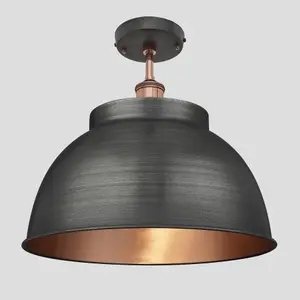 Industville Brooklyn Dome Flush Mount, 17 Inch, Pewter & Copper, Copper Holder