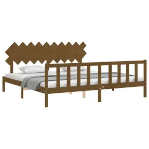 Berkfield Bed Frame with Headboard Honey Brown 200x200 cm Solid Wood