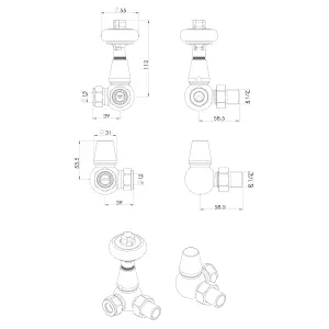 Pair of Corner Copper Wooden Head Radiator Valves