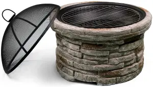 Homeology Fireology SAMUI Beige Majestic Garden Fire Pit Brazier and Barbecue with Eco-Stone Finish