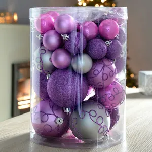 50 Piece Shatterproof Deluxe Christmas Tree Ball Ornament Set Purple/Pink/Silver