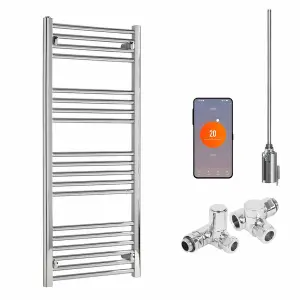 Bray Wifi Dual Fuel Heated Towel Rail With Thermostat, Timer, Straight, Chrome - W500 x H1200 mm