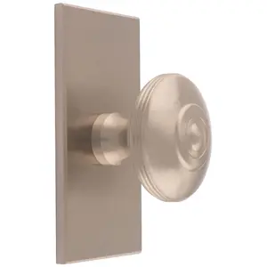 38mm Round Cabinet Door Knob & 76x40mm Matching Backplate - Satin Nickel Handle