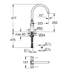 Grohe Ambi Brushed Nickel effect Kitchen Twin lever Tap