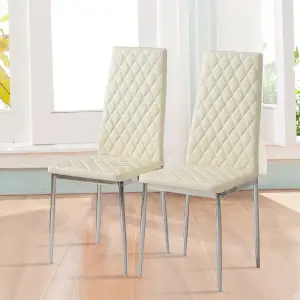 Set of 2 Beige PVC High Back Dining Chairs