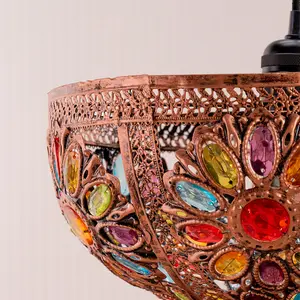 ValueLights Samia Moroccan Bazaar Style Bronze Uplighter Easy Fit Ceiling Light Shade with Multi Coloured Jewels - Bulb Included