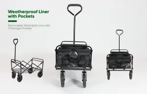 Trolley FOLDABLE 4 Wheel Outdoor Leisure Cart - Folding Trolley WITH COVER Travels with 75kg Load - Collapsible Fold Up Trolley