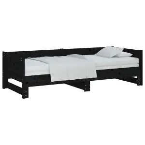 Berkfield Pull-out Day Bed Black Solid Wood Pine 2x(90x200) cm