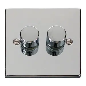 Polished Chrome 2 Gang 2 Way LED 100W Trailing Edge Dimmer Light Switch - SE Home