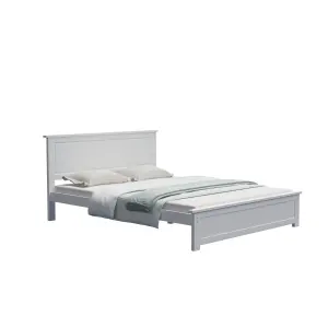 Wooden Double Bed Frame 4ft6 Solid White Bed For Adults Kids Teenagers - No Mattress