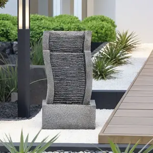 Grey  50cmH Solar Powered Garden Outdoor Water Feature Decor Fountain Rockery with LED Lights