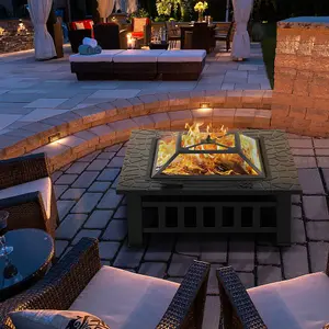 3 in 1 Large Square Firepit For Outdoor Garden BBQ Patio and Ice Bucket