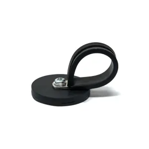 43mm dia x 6mm high Rubber Coated Cable Holding Magnet With 25mm Rubber Clamp (Black) - 8kg Pull (Pack of 1)